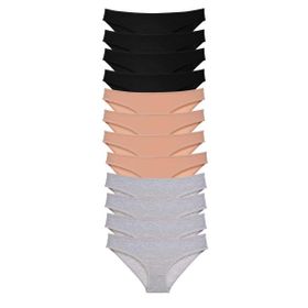 MrtNlu Siyah Ten Gri XL 12 adet Süper Eko Set Likralı Kadın Slip Külot