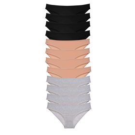MrtNlu Siyah Ten Gri XL 12 adet Süper Eko Set Likralı Kadın Slip Külot