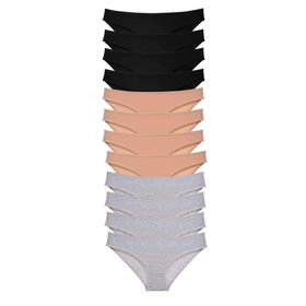 MrtNlu Siyah Ten Gri XL 12 adet Süper Eko Set Likralı Kadın Slip Külot