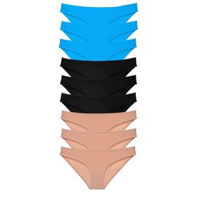 MrtNlu Siyah Ten Mavi L 9 Adet Süper Eko Set Likralı Kadın Slip Külot