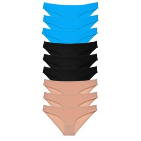 MrtNlu Siyah Ten Mavi M 9 Adet Süper Eko Set Likralı Kadın Slip Külot