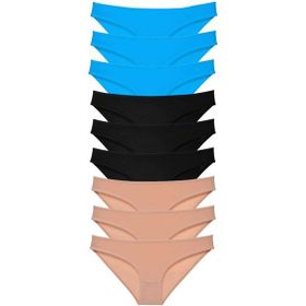 MrtNlu Siyah Ten Mavi M 9 Adet Süper Eko Set Likralı Kadın Slip Külot