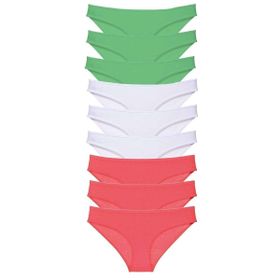 MrtNlu Yeşil Beyaz Fuşya L 9 Adet Süper Eko Set Likralı Kadın Slip Külot