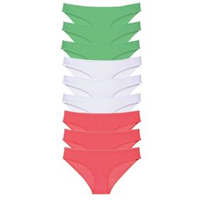 MrtNlu Yeşil Beyaz Fuşya L 9 Adet Süper Eko Set Likralı Kadın Slip Külot
