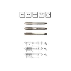 MTE B00100101270 Makina Takım W 1/2 inç HSS MTE Normu Whitworth Normal Vidalı 3'lü Takım Kılavuzu