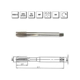 MTE B00105751206 M12x1.5 HSS-E DIN 374/C İnce Vidalı Düz Kanallı Makina Kılavuzu