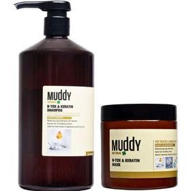 Muddy B-Tox Keratin Onarıcı 1 lt Saç Şampuanı+B-Tox Keratin Onarıcı 500 ml Saç Bakım Maskesi