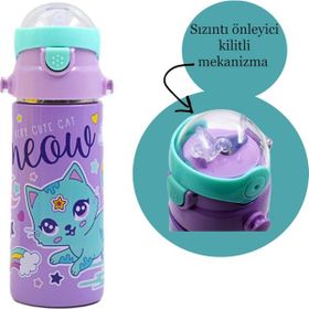 Muggle MT-2635 550 ml Kedi Desenli Pipetli Çelik Matara