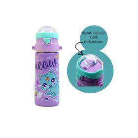 Muggle MT-2635 550 ml Kedi Desenli Pipetli Çelik Matara