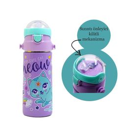 Muggle MT-2635 550 ml Kedi Desenli Pipetli Çelik Matara