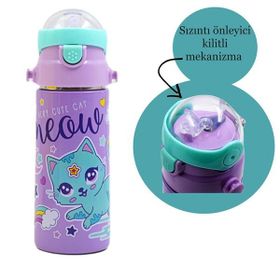 Muggle MT-2635 550 ml Kedi Desenli Pipetli Çelik Matara