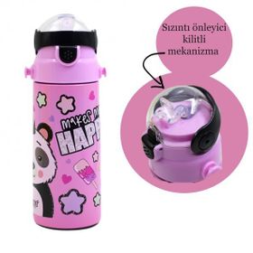 Muggle MT-2635 550 ml Panda Desenli Pipetli Çelik Matara