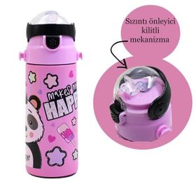 Muggle MT-2635 550 ml Panda Desenli Pipetli Çelik Matara