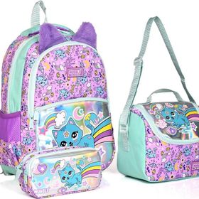 Muggle MU-7372 Sweet Cat Mor 3'lü Okul Sırt Çantası Set