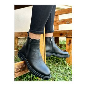 Muggo Chelsea Siyah Hakiki Deri Çift Fermuarlı Kışlık Erkek Bot