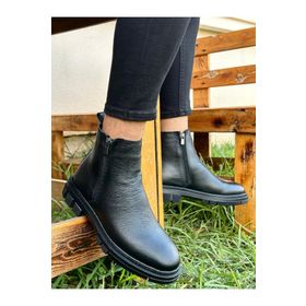 Muggo Chelsea Siyah Hakiki Deri Çift Fermuarlı Kışlık Erkek Bot