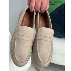 Muggo Denzel Bej Süet Garantili Günlük Klasik Hakiki Deri Casual Rahat Ortopedik Erkek Bağcıksız Ayakkabı