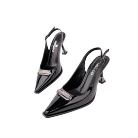 Muggo Heels Siyah Rugan Arkası Açık Toka Detaylı Günlük Klasik Kadın Topuklu Ayakkabı