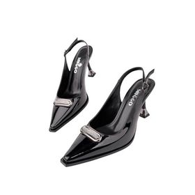 Muggo Heels Siyah Rugan Arkası Açık Toka Detaylı Günlük Klasik Kadın Topuklu Ayakkabı
