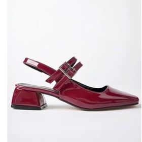 Muggo Jane Bordo Rugan Garantili Arkası Açık Kare Burunlu Günlük Kısa Kadın Topuklu Ayakkabı