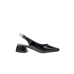 Muggo Lois Siyah Rugan Garantili Arkası Açık Kare Burunlu Kısa Kadın Topuklu Ayakkabı