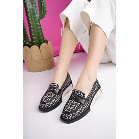 Muggo Luvi Siyah Garantili Loafer Günlük Eva Taban Casual Kadın Makosen Ayakkabı