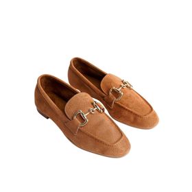 Muggo Mona Taba Garantili Metal Tokalı Deri Loafer Kadın Günlük Ayakkabı
