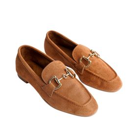 Muggo Mona Taba Garantili Metal Tokalı Deri Loafer Kadın Günlük Ayakkabı