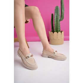 Muggo Viola Ten Garantili Triko Metal Tokalı Loafer Kadın Günlük Ayakkabı