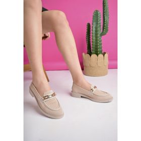 Muggo Viola Ten Garantili Triko Metal Tokalı Loafer Kadın Günlük Ayakkabı
