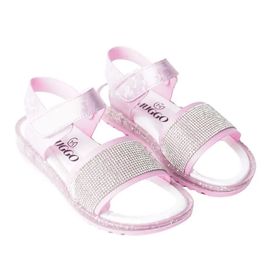 Muggo Winnie Lila Garantili Günlük Ortopedik Hafif Taban Taşlı ve Cırtlı Kız Çocuk Sandalet