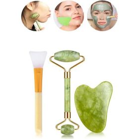 Mujgan 3'lü Cilt Bakım Seti Yeşim Taşı + Gua Sha Masaj Taşı + Beyaz Maske Sürme Aparatı