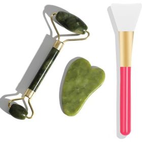 Mujgan 3'lü Cilt Bakım Seti Yeşim Taşı + Gua Sha Masaj Taşı + Beyaz Maske Sürme Aparatı
