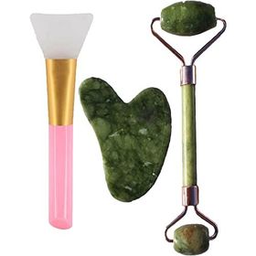 Mujgan 3'lü Cilt Bakım Seti Yeşim Taşı + Gua Sha Masaj Taşı + Beyaz Maske Sürme Aparatı