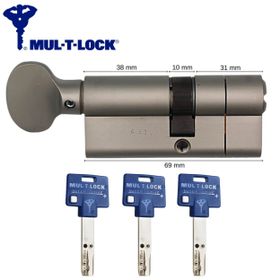 Mul-T-Lock KGB 69 mm 7x7 Saten 3 Anahtar Tuzaklı Bilyalı Barel