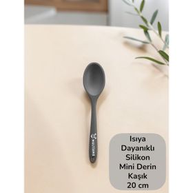 Multiamo Sert Uçlu Isıya Dayanıklı Yanmaz Yapışmaz 20 cm Gri Kısa Derin Silikon Kaşık