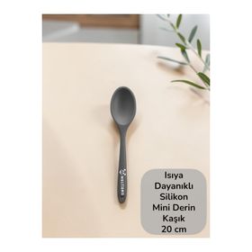 Multiamo Sert Uçlu Isıya Dayanıklı Yanmaz Yapışmaz 20 cm Gri Kısa Derin Silikon Kaşık