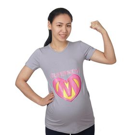 Mummy's Baby Super Mom Gri Hamile Tişört