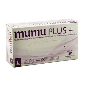 Mumu L 100'lü Paket Mavi Pudrasız Nitril Muayene Eldiveni