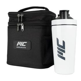 MuscleCloth 739 ml Beyaz Aromasız Paslanmaz Çelik Shaker ve Termo Siyah Çanta Seti