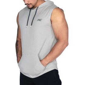 MuscleCloth Gri Training Kapüşonlu Kolsuz T-Shirt