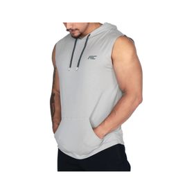 MuscleCloth Gri Training Kapüşonlu Kolsuz T-Shirt