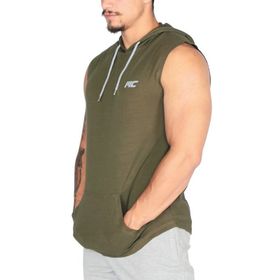MuscleCloth Haki Training Kapüşonlu Kolsuz T-Shirt
