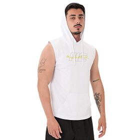 MuscleCloth Icon Kapüşonlu Erkek Beyaz Kolsuz T-Shirt