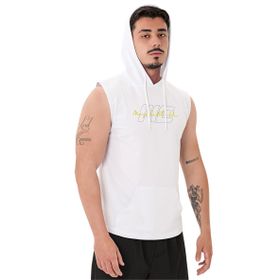 MuscleCloth Icon Kapüşonlu Erkek Beyaz Kolsuz T-Shirt