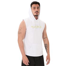 MuscleCloth Icon Kapüşonlu Erkek Beyaz Kolsuz T-Shirt