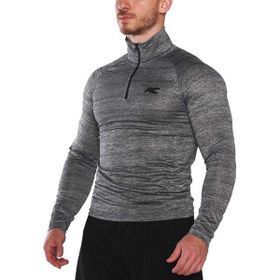 MuscleCloth Pro Stretch Fermuarlı Uzun Kollu Füme Erkek T-Shirt