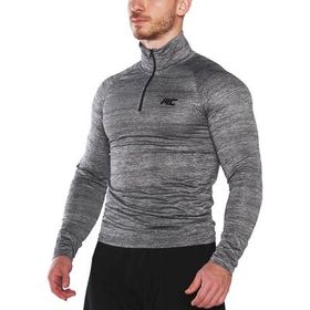 MuscleCloth Pro Stretch Fermuarlı Uzun Kollu Füme Erkek T-Shirt