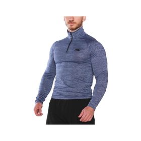 MuscleCloth Pro Stretch Fermuarlı Uzun Kollu Lacivert Erkek T-Shirt