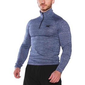 MuscleCloth Pro Stretch Fermuarlı Uzun Kollu Lacivert Erkek T-Shirt